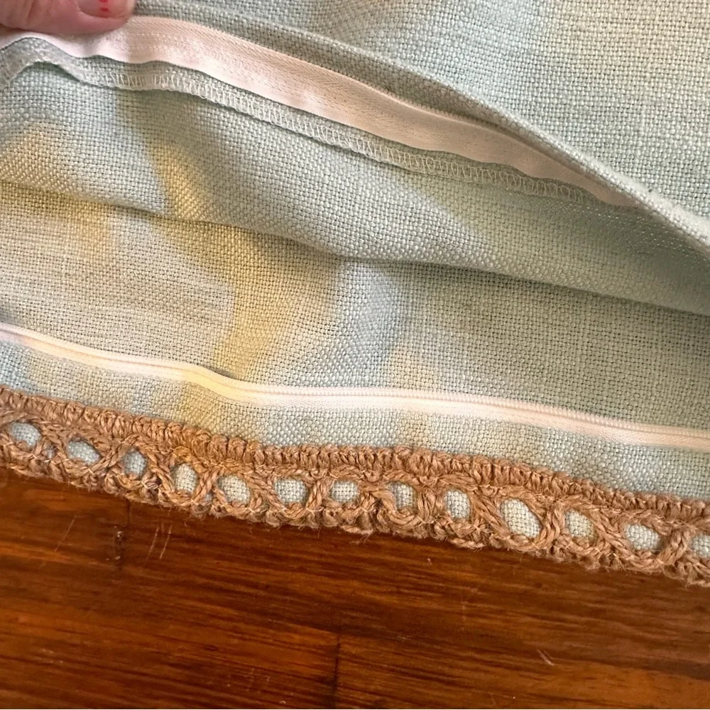 PHANTOSCOPE Farmhouse Decorative Throw Pillow Cover Burlap Linen Light Tan Blue